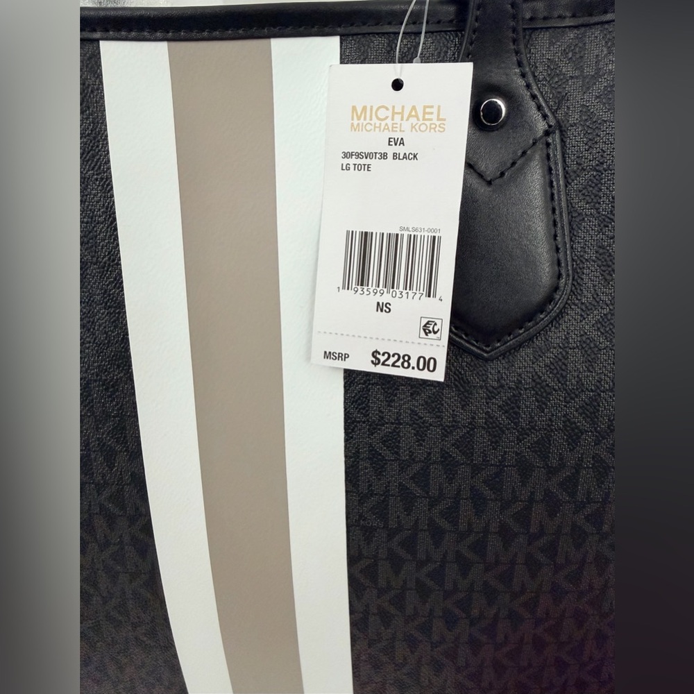 Michael Kors Large Signature Logo Striped Tote/Black, White & Gray/Taupe!   NWT - Picture 4 of 5